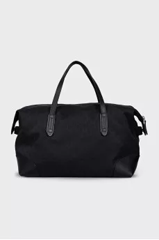 Black textile bag with a signature print