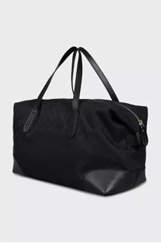 Black textile bag with a signature print