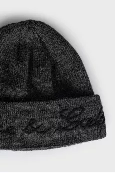 Wool hat with signature embroidery
