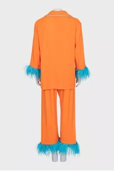 Orange suit with ostrich feathers