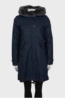 Blue jacket with rabbit fur