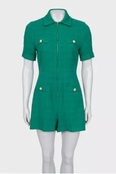 Green tweed overalls