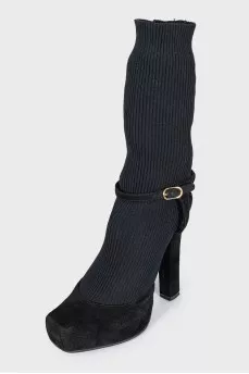 Замшевые ботильоны с текстильным верхом