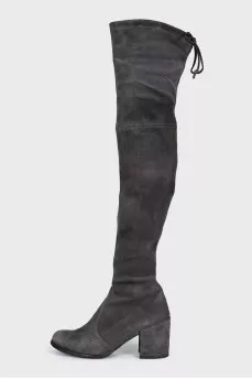 Gray suede over-the-knee boots