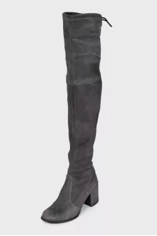 Gray suede over-the-knee boots