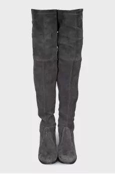 Gray suede over-the-knee boots