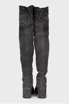 Gray suede over-the-knee boots