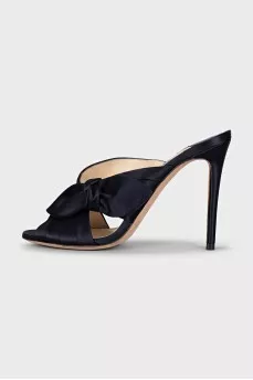 Black textile mules with a bow