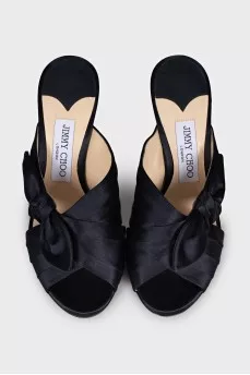 Black textile mules with a bow