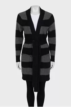 Striped cardigan with a belt