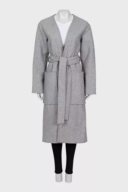 Gray coat with a belt