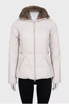 White jacket with removable fur