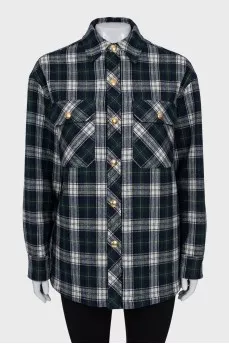 Checkered cashmere shirt jacket