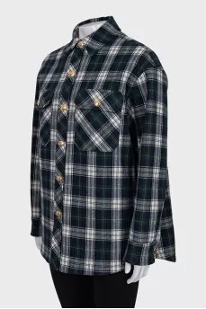 Checkered cashmere shirt jacket