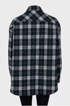 Checkered cashmere shirt jacket