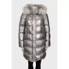Silver down jacket with fox fur