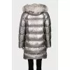 Silver down jacket with fox fur