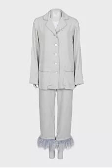 Gray suit with ostrich feathers