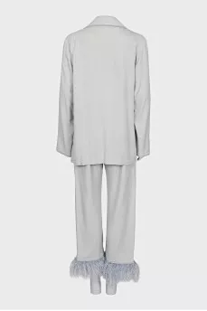 Gray suit with ostrich feathers