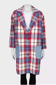 Checkered print snap-front coat