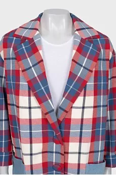 Checkered print snap-front coat