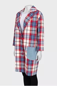 Checkered print snap-front coat