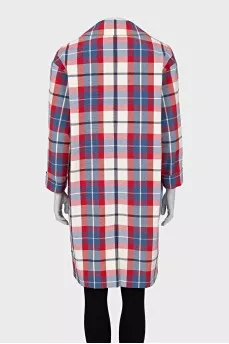 Checkered print snap-front coat