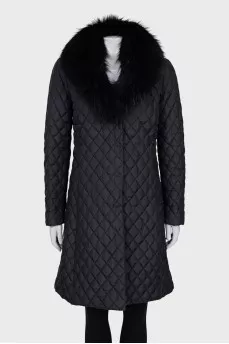 Quilted coat with removable fur