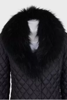 Quilted coat with removable fur