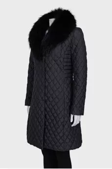 Quilted coat with removable fur