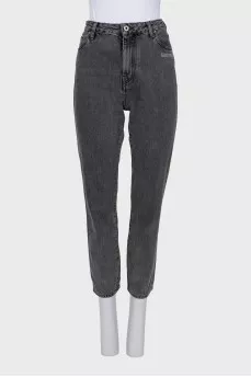 Cropped grey high-waisted jeans