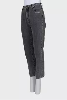 Cropped grey high-waisted jeans