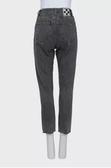 Cropped grey high-waisted jeans