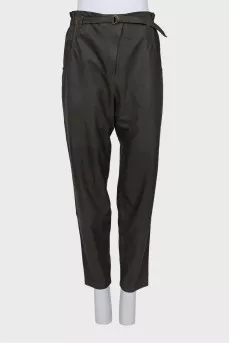High-waisted leather trousers