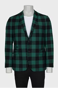 Men's green checked wool jacket