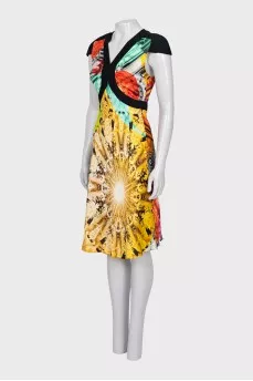 Silk dress with a printed V-neck
