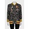 Black printed silk bomber jacket