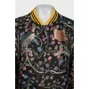 Black printed silk bomber jacket
