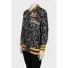 Black printed silk bomber jacket