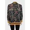 Black printed silk bomber jacket