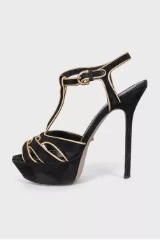 Suede sandals with gold trim