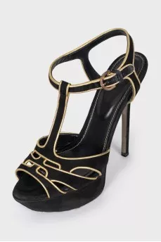 Suede sandals with gold trim