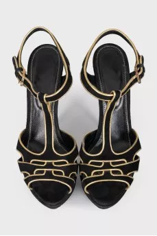 Suede sandals with gold trim