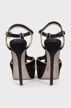Suede sandals with gold trim
