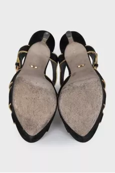 Suede sandals with gold trim