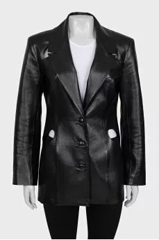 Eco-leather jacket with cutouts