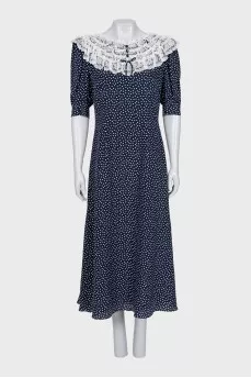 Polka dot print silk dress with ruffles