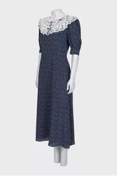 Polka dot print silk dress with ruffles
