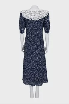 Polka dot print silk dress with ruffles