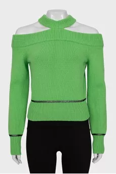 Wool sweater with cutout shoulders